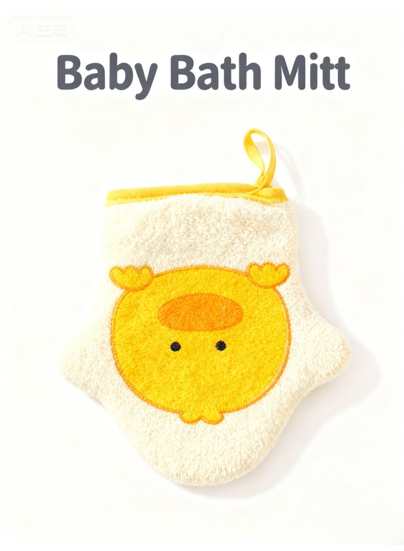 سفينة النور مناديل استحمام على شكل قفاز كرتوني للأطفال، كرة استحمام قطنية، إسفنجة ناعمة، منشفة استحمام صفراء - Image 2