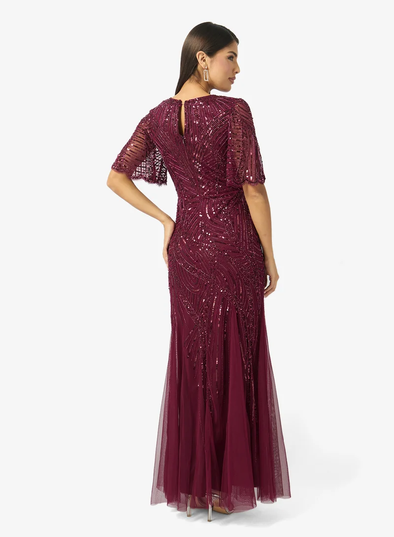 Namshi x V Neck Bead Embellished Evening Mermaid Gown