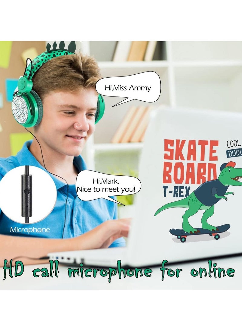 general Kids headphones, dinosaur wireless kids headphones, bluetooth toddler headphones over ear with microphone for computer iPad learning travel birthday gift - Image 3