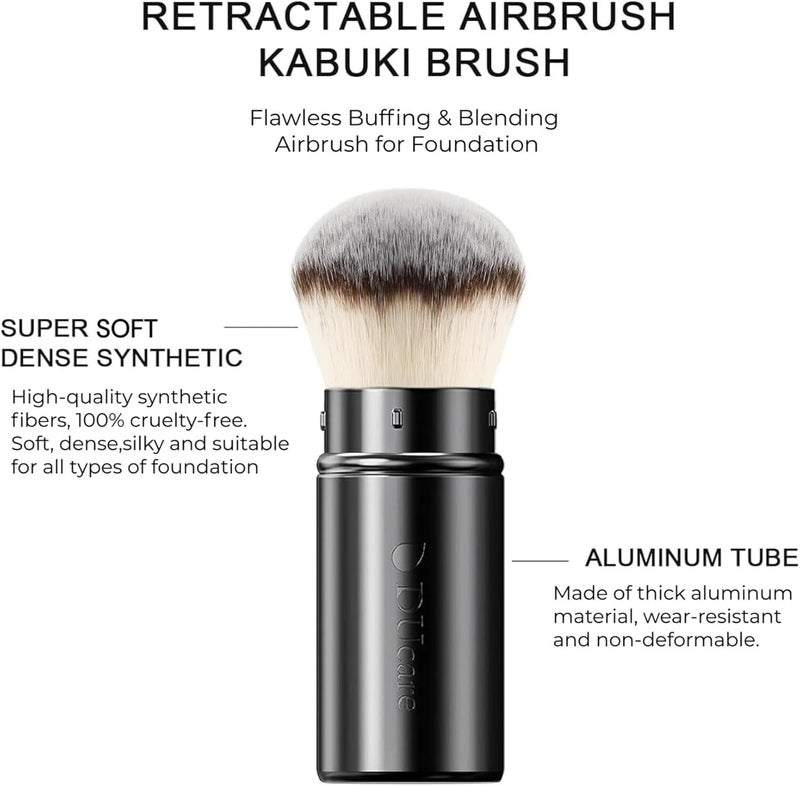 DUcare Retractable Airbrush Kabuki Brush for All Face Makeup & Foundation for Liquid, Cream and Powder Face Makeup With Aluminum Handle - Image 2