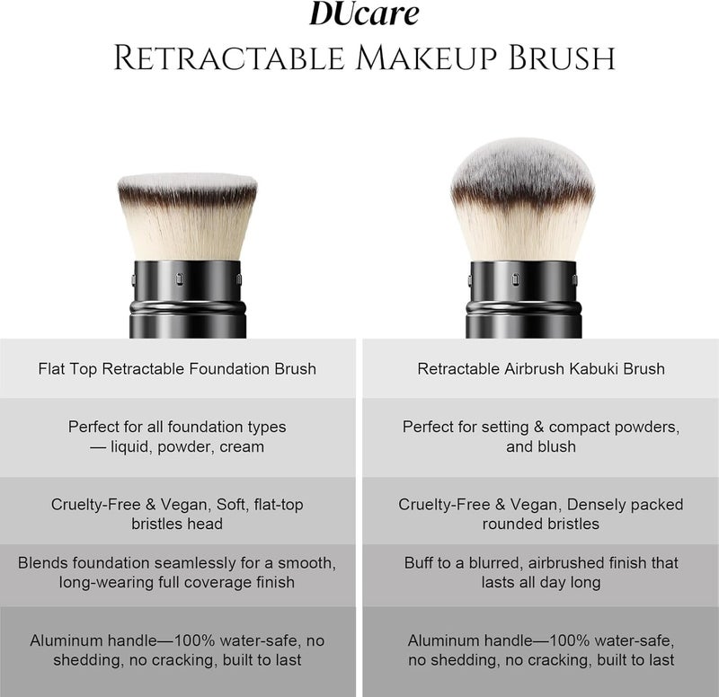 DUcare Retractable Airbrush Kabuki Brush for All Face Makeup & Foundation for Liquid, Cream and Powder Face Makeup With Aluminum Handle - Image 4