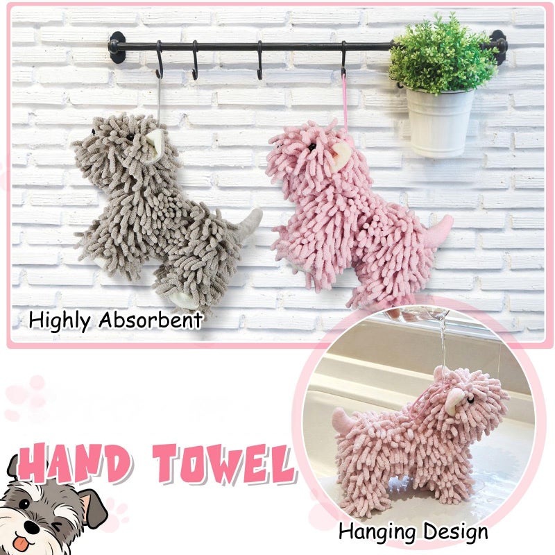 Tegeme 2 Pcs Chenille Hand Towel Fuzzy Dog Towel Absorbent Microfiber Soft for Bathroom Kitchen Washstand (Grey) - Image 4