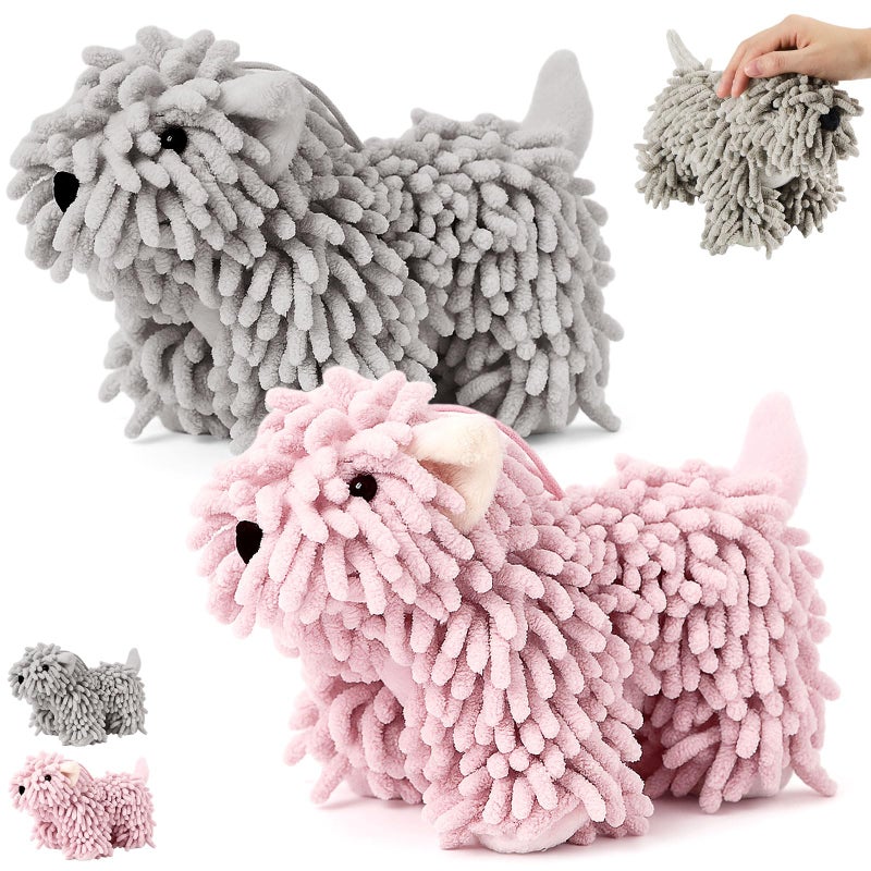Tegeme 2 Pcs Chenille Hand Towel Fuzzy Dog Towel Absorbent Microfiber Soft for Bathroom Kitchen Washstand (Grey) - Image 1