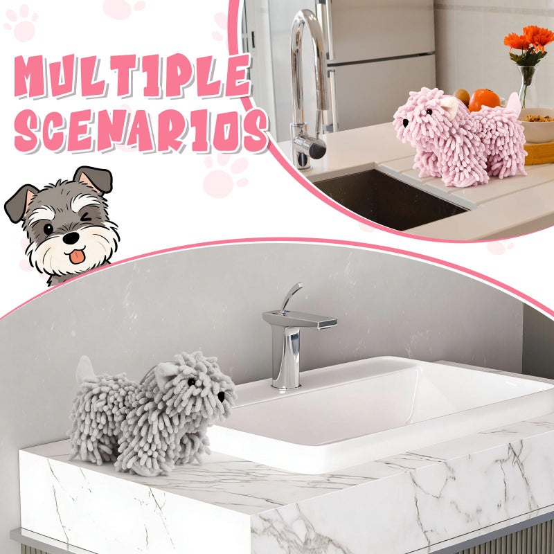 Tegeme 2 Pcs Chenille Hand Towel Fuzzy Dog Towel Absorbent Microfiber Soft for Bathroom Kitchen Washstand (Grey) - Image 5