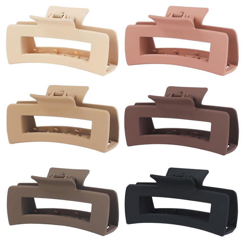 Sisiaipu 4 Inch Big Hair Claw Clips 6 Pcs Large Claw Clips for Thick Hair Square Hair Clips for Women Rectangle Hair Clips Nonslip Acrylic Banana Jaw Clips Hair Accessories for Girls Coffee
