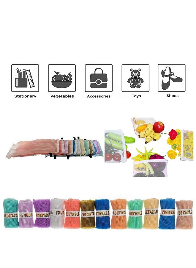 Sio SIO Eco Friendly Produce Fridge Storage Reusable Mesh & Net Vegetable Storage Bags for Fridge Vegetable Fruit Bag for Grocery Shopping & Washable Reusable Zip Lock Bags Pack of 24  - Image 4