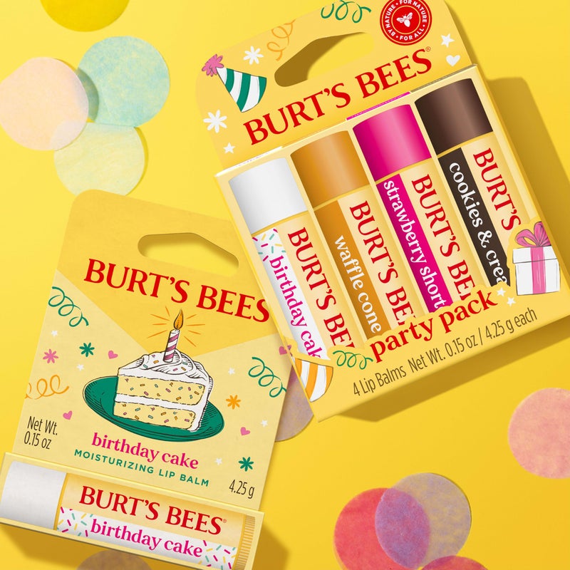 Burt's Bees Easter Basket Stuffers, Lip Balm Party Pack - Birthday Cake, Waffle Cone, Strawberry Shortcake, Cookies & Cream, All Day Moisturizer, Natural Origin Lip Treatment, 4 Tubes, 0.15 oz. - Image 5