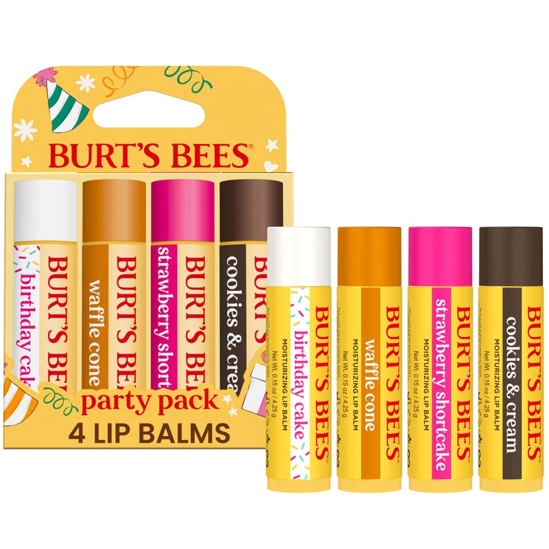 Burt's Bees Easter Basket Stuffers, Lip Balm Party Pack - Birthday Cake, Waffle Cone, Strawberry Shortcake, Cookies & Cream, All Day Moisturizer, Natural Origin Lip Treatment, 4 Tubes, 0.15 oz. - Image 1