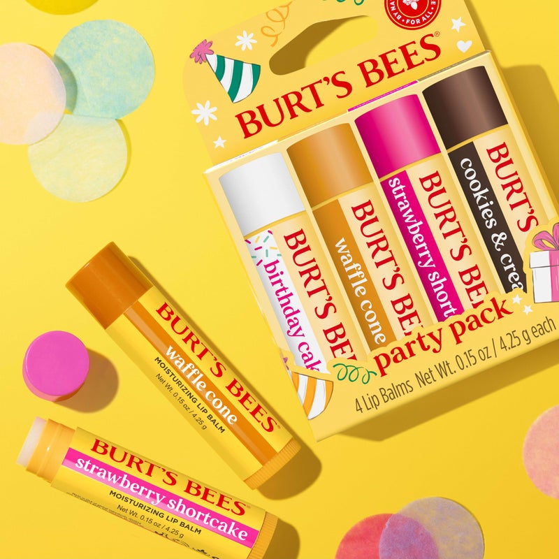 Burt's Bees Easter Basket Stuffers, Lip Balm Party Pack - Birthday Cake, Waffle Cone, Strawberry Shortcake, Cookies & Cream, All Day Moisturizer, Natural Origin Lip Treatment, 4 Tubes, 0.15 oz. - Image 3