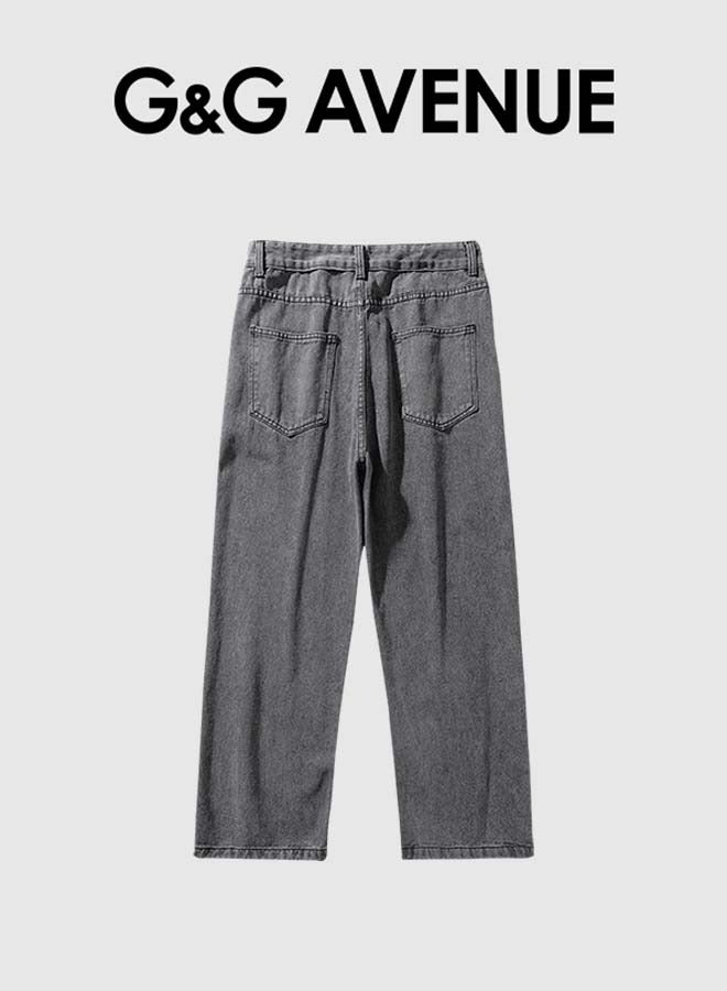 G&G AVENUE Straight Leg Jeans, High Waist Jeans Men Jeans Straight Leg Pants Denim Trousers Vintage Loose Grey Washed Jeans - Image 3