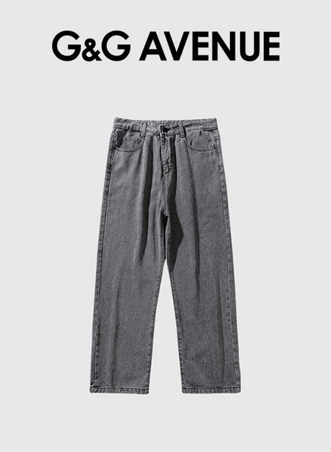 G&G AVENUE Straight Leg Jeans, High Waist Jeans Men Jeans Straight Leg Pants Denim Trousers Vintage Loose Grey Washed Jeans - Image 2