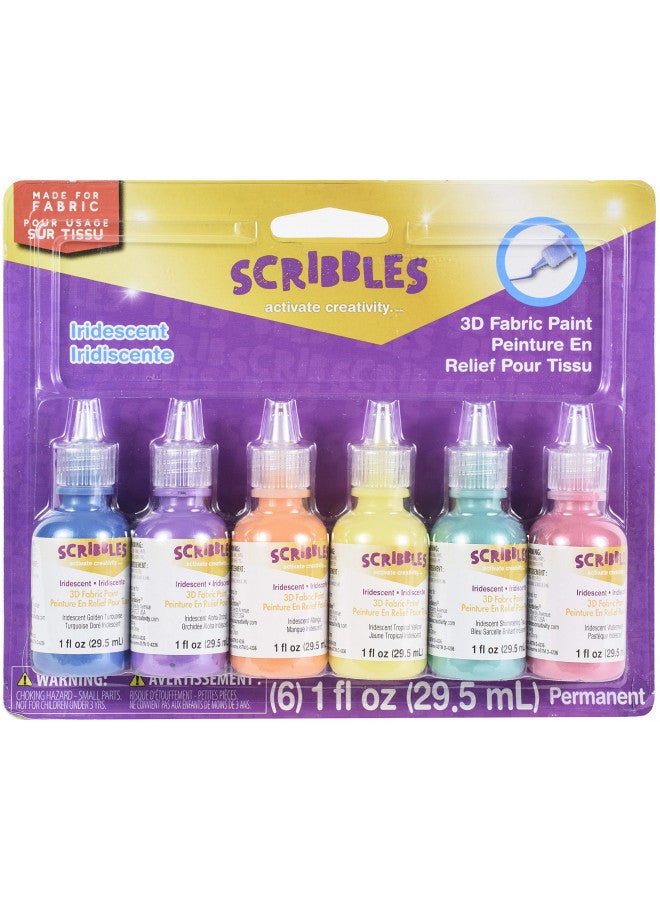 SCRIBBLES 18536 Dimensional Fabric Paint, Iridescent, 6-Pack, 1 oz - Image 1