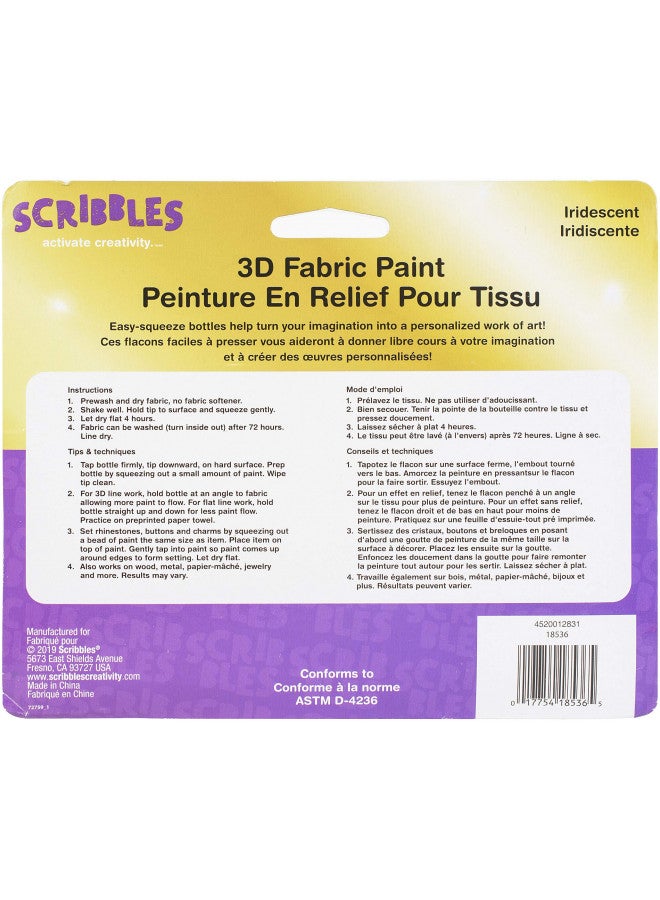 SCRIBBLES 18536 Dimensional Fabric Paint, Iridescent, 6-Pack, 1 oz - Image 2
