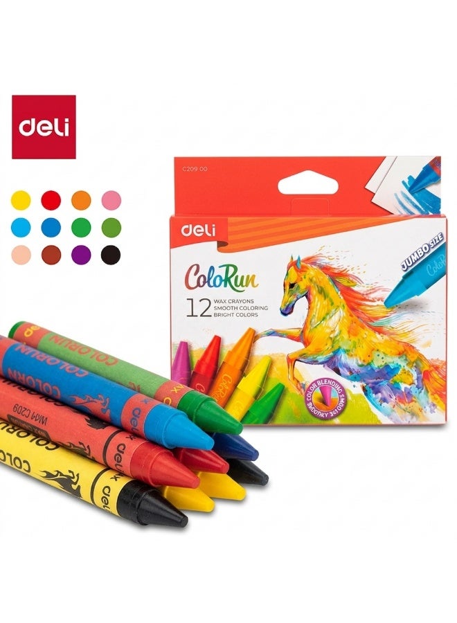 ديلي أقلام تلوين شمع Deli EC20900، 12 لونًا جامبو - Image 1