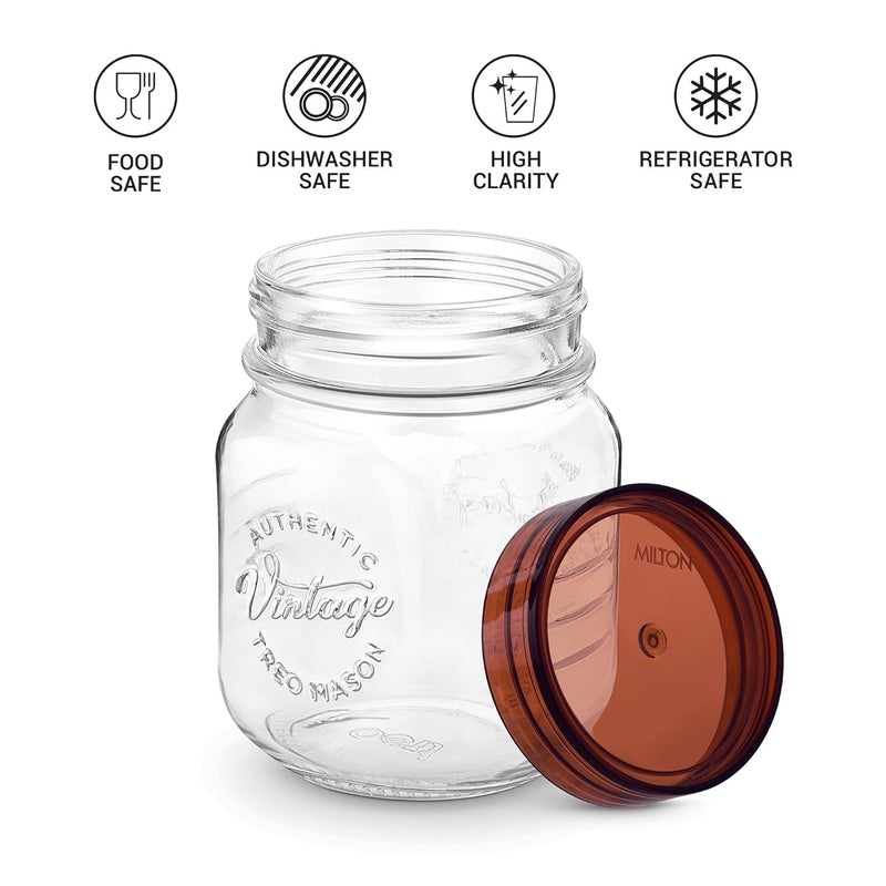 TREO By Milton Vintage Glass Jar with Airtight Lid Glassy Kitchen Storage Container, BPA Free, Transparent Storage Organizer, Multipurpose Dabba for Food, Spice, Cereals, Cookies, Dry Food, 500ml - Image 3