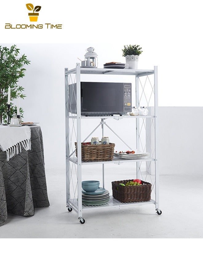 بلومنغ تايم رف تخزين مكون من 4 طبقات، رف تخزين قابل للطي، رف تخزين متعدد الوظائف، رف تخزين قابل للإزالة، رف تخزين قابل للتحريك، رف تخزين كبير السعة لغرفة النوم، أبيض - Image 1