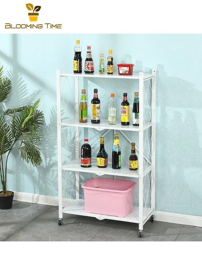بلومنغ تايم رف تخزين مكون من 4 طبقات، رف تخزين قابل للطي، رف تخزين متعدد الوظائف، رف تخزين قابل للإزالة، رف تخزين قابل للتحريك، رف تخزين كبير السعة لغرفة النوم، أبيض - Image 3