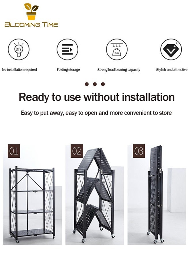 بلومنغ تايم رف تخزين مكون من 4 طبقات، رف تخزين قابل للطي، رف تخزين متعدد الوظائف، رف تخزين قابل للإزالة، رف تخزين قابل للتحريك، رف تخزين كبير السعة لغرفة النوم، أبيض - Image 4