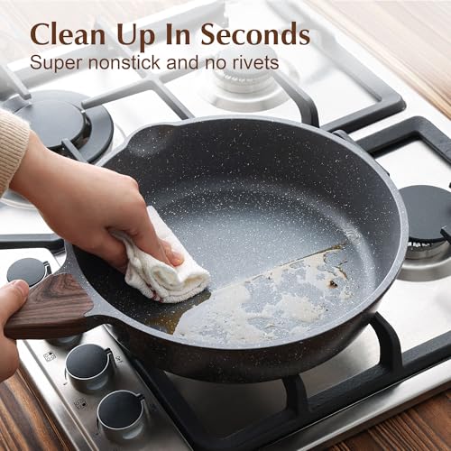 SENSARTE Nonstick Skillet, Deep Frying Pan 10/11/12-inch, Saute Pan with Lid, Stay-cool Handle, Healthy Stone Cookware Cooking Pan, Induction Compatible (10-Inch/3.5QT) - Image 4