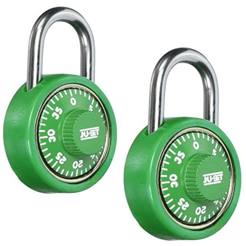 NUSET 134 Inch Spin Dial Locker Lock Combination Padlock for Gym and School Lockers Green Dial 2 Pack