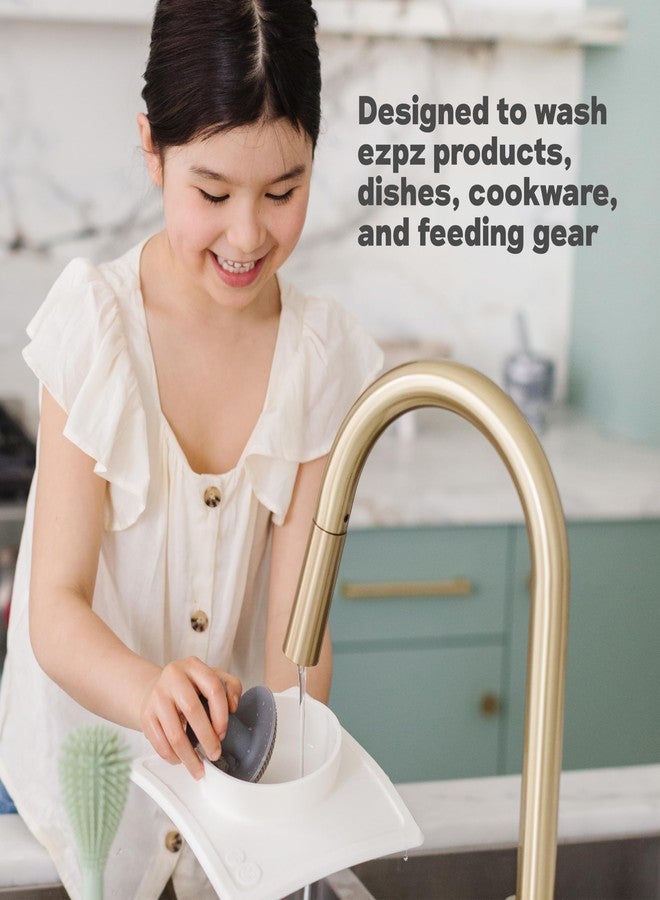 ezpz Mushroom Sponge (Sage) - Odor-Resistant Kitchen Sponge with Soft Bristles, Non-Slip Handle, Suction Base - Gently Cleans Pans, Dishes and Feeding Gear - Image 3