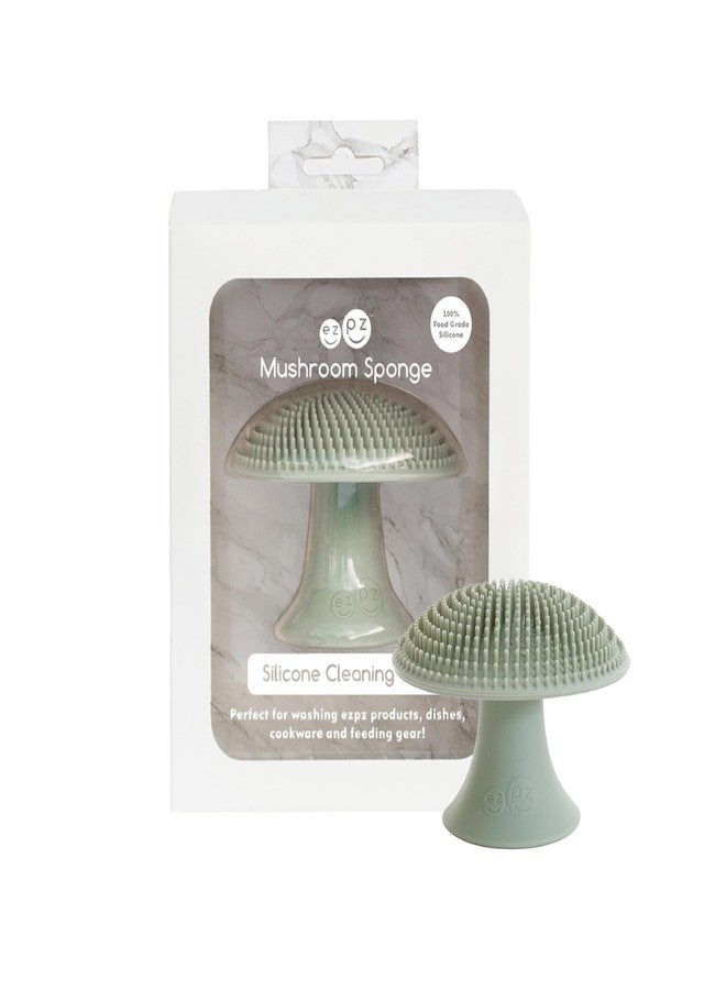 ezpz Mushroom Sponge (Sage) - Odor-Resistant Kitchen Sponge with Soft Bristles, Non-Slip Handle, Suction Base - Gently Cleans Pans, Dishes and Feeding Gear - Image 1
