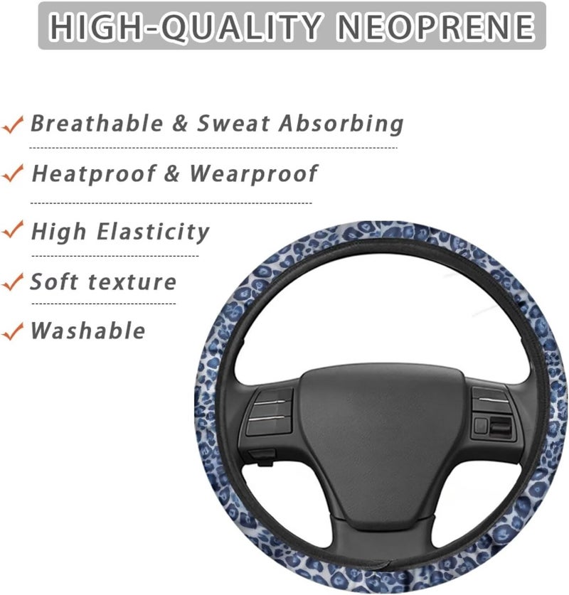 Universal Non-Slip Steering Wheel Cover, 15-inch Polyester Material Driving Accessories, Adjustable for Car and Truck(Ice Blue Leopard Pattern) - Image 4