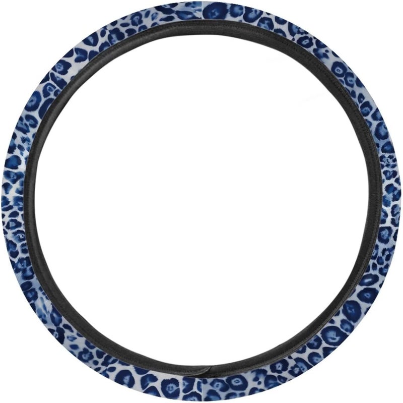 Universal Non-Slip Steering Wheel Cover, 15-inch Polyester Material Driving Accessories, Adjustable for Car and Truck(Ice Blue Leopard Pattern) - Image 2
