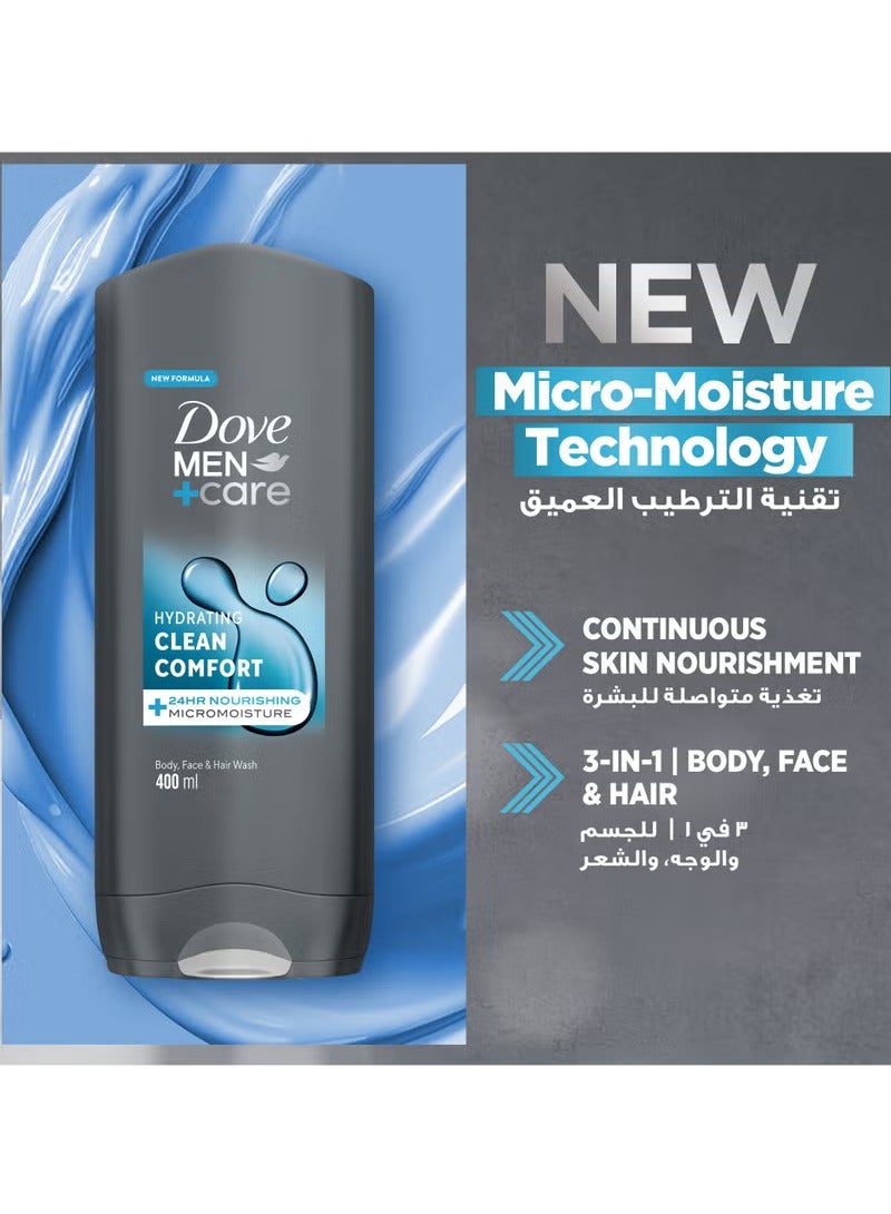 Dove Men Clean Comfort Body & Face Shower Gel 2 x 400ml - Image 2