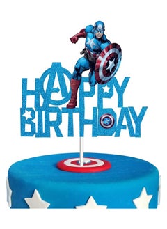 Captain America Cake Topper,Glitter Captain America Happy Birthday Cake Topper Avenger Theme Birthday Cake Topper Superhero Cake Topper Decorations Party Supplies