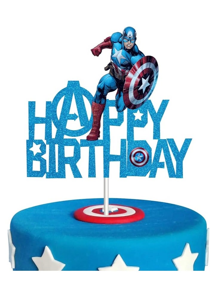 Generic - Captain America Cake Topper,Glitter Captain America Happy Birthday Cake Topper Avenger Theme Birthday Cake Topper Superhero Cake Topper Decorations Party Supplies - Image 1
