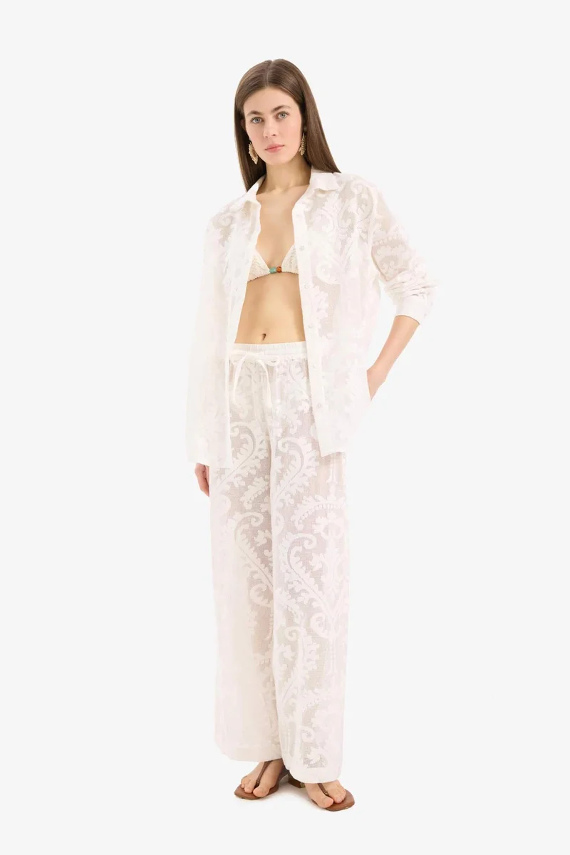 ديفاكتو Fall in Love Lace Flexible Waist White Trousers