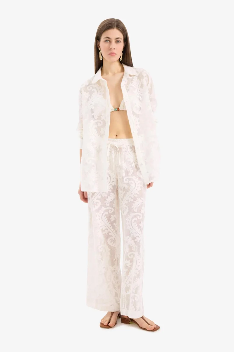 ديفاكتو Fall in Love Lace Flexible Waist White Trousers