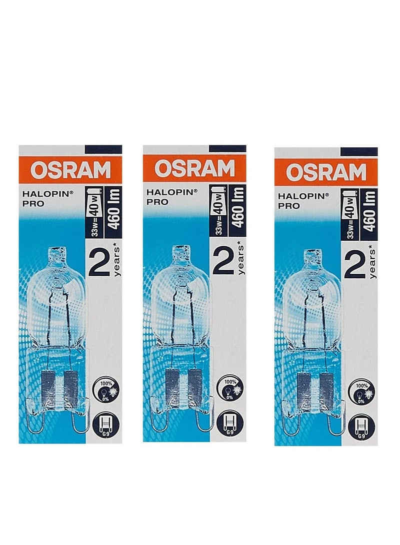 3-Pack G9 40W Capsules Halogen Light Bulbs 230V, Safety Fused Preventing, Warm White 2700K