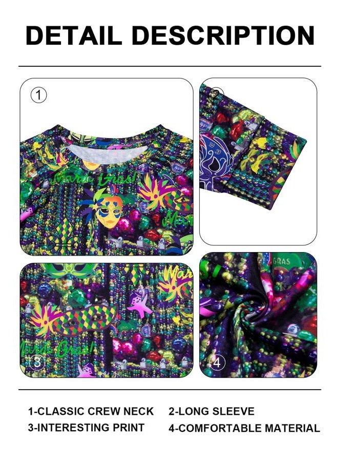 FASHGL Mardi Gras Shirts Women Tuesday Shirt Mask Graphic Tees Carnival Themed Tshirt Long Sleeve Party Womens Tops, Green, M - Image 5