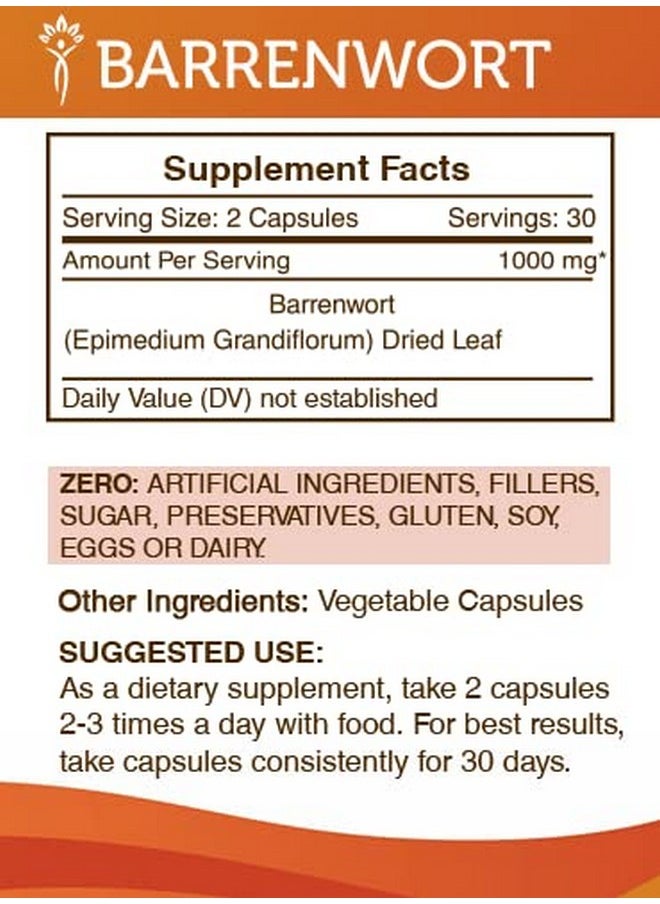 Secrets of the Tribe - Barrenwort 60 Capsules Made With Vegetable Capsules And Barrenwort (Epimedium Grandiflorum) Dried Leaf (60 Capsules) - Image 1