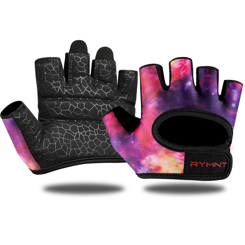 RYMNT قفازات Rymnt البسيطة لرفع الأثقال، قفازات قصيرة للتمرينات الدقيقة، وسادات قبضة مع حماية كاملة لراحة اليد وقبضة إضافية للرجال والنساء، وتدريبات رفع الأثقال في صالة الألعاب الرياضية. Galaxy-Small - Image 1