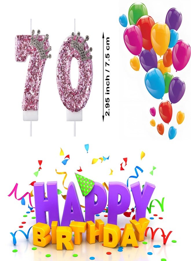 VSHILI 70 Birthday Candles, 70th Cake Candles, Pink Happy Birthday Number 70 Candles Cake Topper Decorations for Party Men Women - Image 2