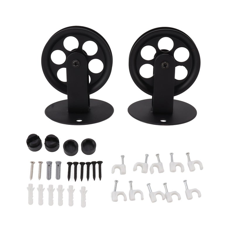 2pcs Industrial Pulley Wheels for Plug in Barn Pendant Light Vintage Wall Ceiling Mount Lifting Towing Pulleys Black - Image 1