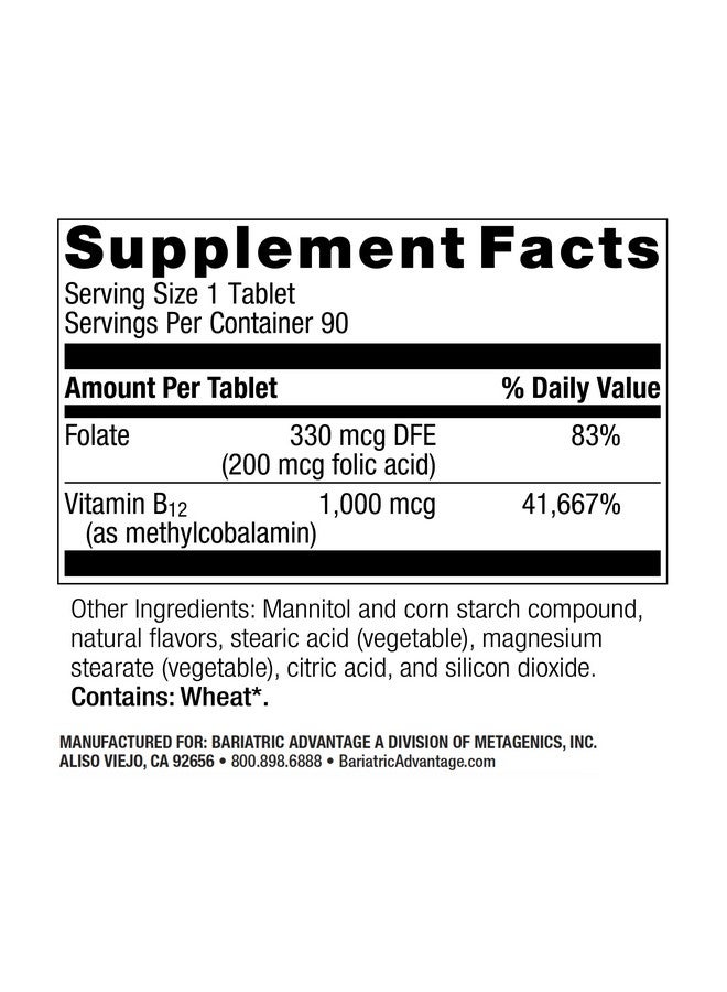 Bariatric Advantage B-12 Speedy Melts, Vitamin B12 1000 mcg Supplement, Fast Melting with 200 mcg of Folic Acid for Nutritional Support - Black Cherry, 90 Count - Image 2