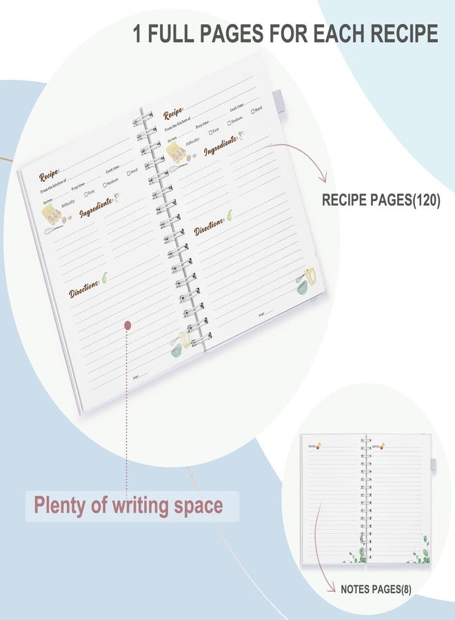 JUBTIC Recipe Book to Write in Your Own Recipes,7" x 10" Personal Blank Recipe Notebook, Sprial Leather Hardcover Recipe Journal with Page Number and 2 Colorful Stickers,Hold up to 120 Recipes - Pearl - Image 4