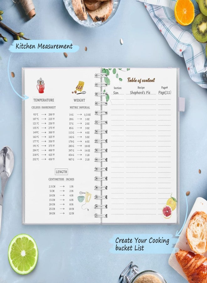 JUBTIC Recipe Book to Write in Your Own Recipes,7" x 10" Personal Blank Recipe Notebook, Sprial Leather Hardcover Recipe Journal with Page Number and 2 Colorful Stickers,Hold up to 120 Recipes - Pearl - Image 5