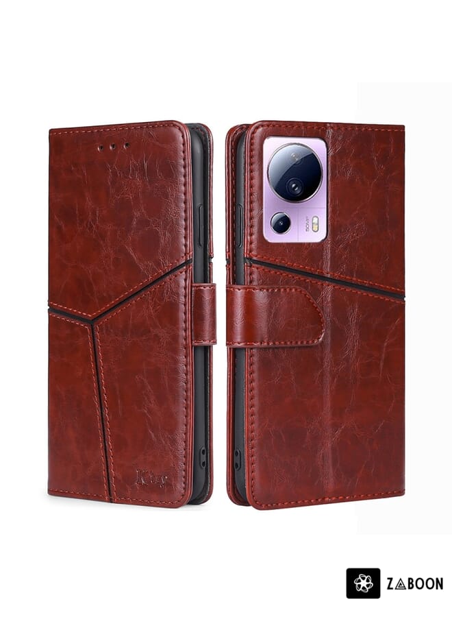 Zaboon Protective Case For Xiaomi Civi 2 5G Geometric Stitching Horizontal Flip Leather - Image 1