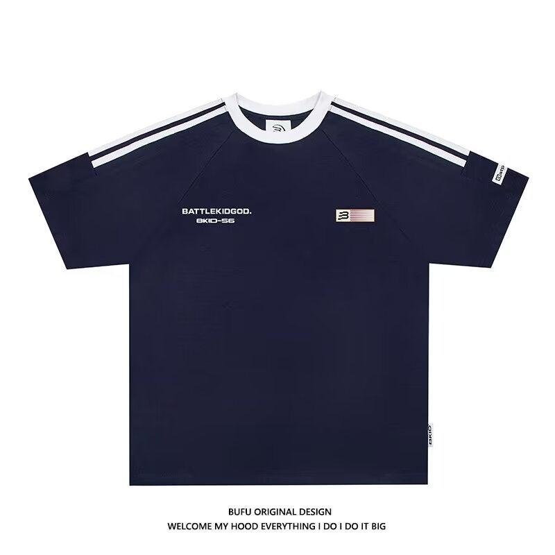 American Style Trendy Brand Three Bars Flag Printed Short-Sleeved T-Shirt For Men And Women Summer Street Loose Couple Half-Sleeved T-Shirt - Image 1