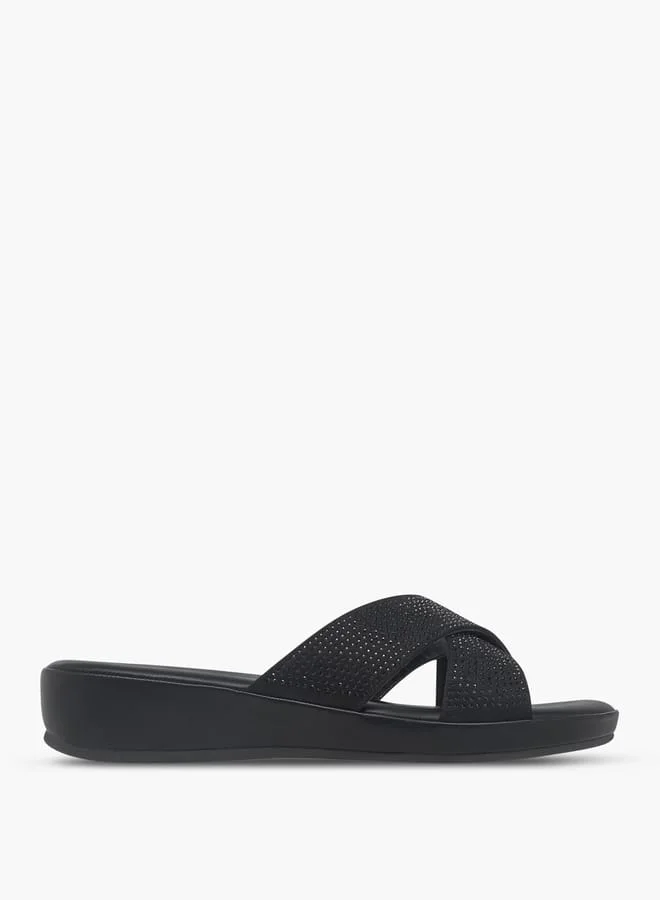 Le Confort Women's Monogram Print Cross Strap Slip-On Sandals