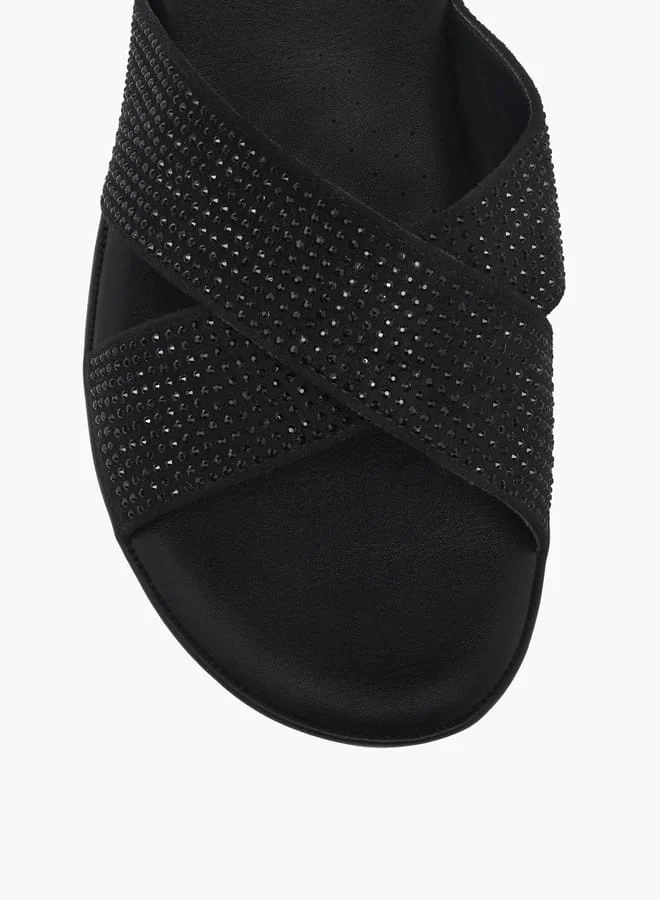 Le Confort Women's Monogram Print Cross Strap Slip-On Sandals