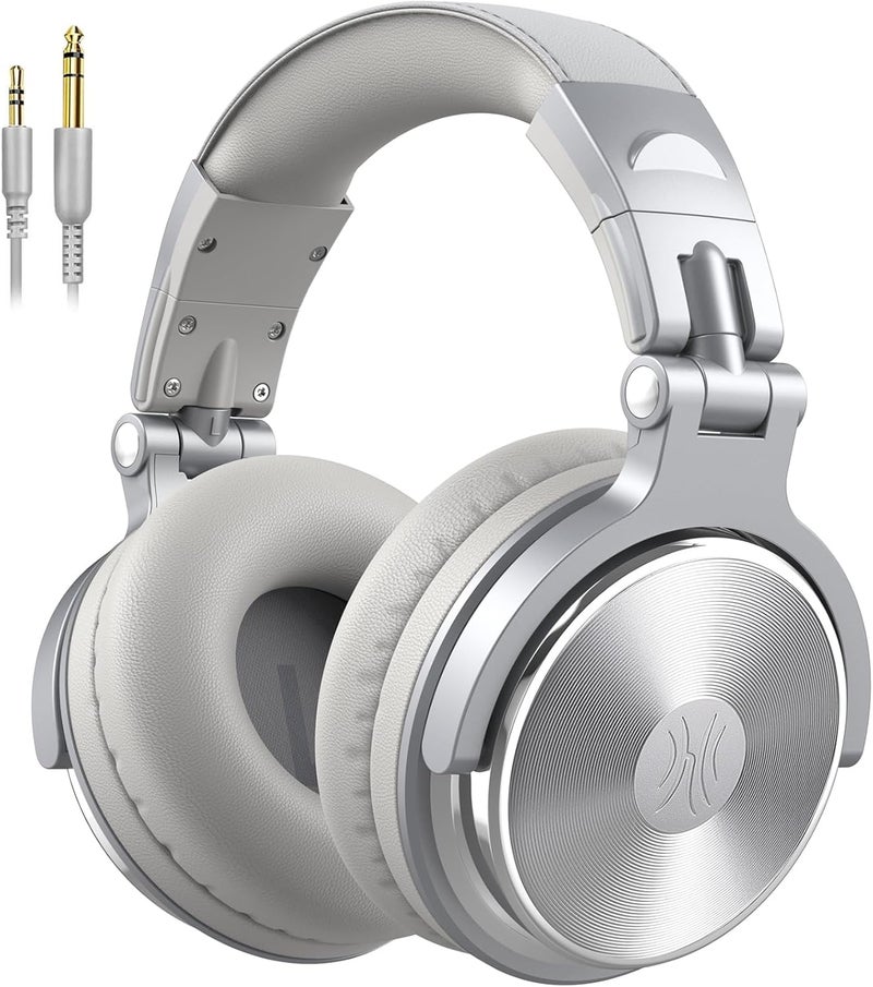 OneOdio Pro-10 Wired Over Ear Headphones Hi-Res Studio Monitor & Mixing DJ Stereo Headsets with 50mm Drivers and 1/4 to 3.5mm Jack for AMP Computer Recording Podcast Keyboard Guitar Laptop - Silver - Image 1