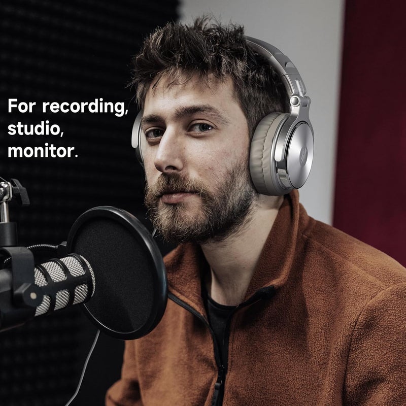 OneOdio Pro-10 Wired Over Ear Headphones Hi-Res Studio Monitor & Mixing DJ Stereo Headsets with 50mm Drivers and 1/4 to 3.5mm Jack for AMP Computer Recording Podcast Keyboard Guitar Laptop - Silver - Image 4
