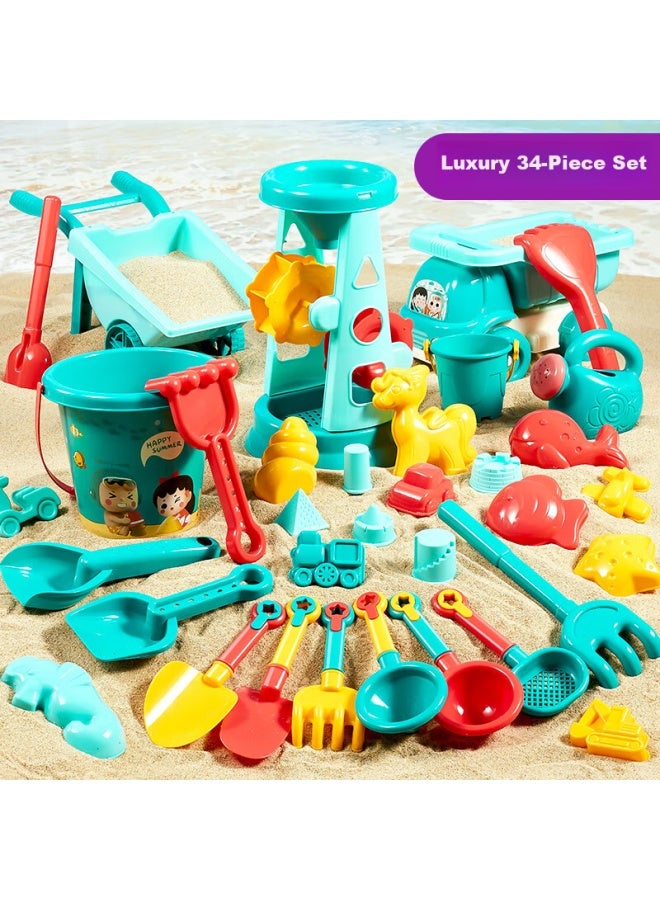 Dimoarch Dimanqi Children's Beach Toys, Sand Shovels And Digging Tools, 34-piece Set, Outdoor Sand And Water Play Toys, Beach Cars, Birthday Gift - Image 1