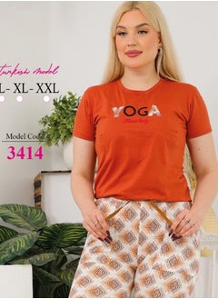 Star Tex Betty Women's Cotton Pyjama Plaid Pants and Solid T-Shirt with Embroidery - Comfortable and Trendy Beige Size  - Image 2